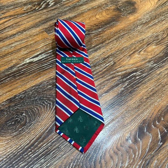 Ralph Lauren Tie Red Blue Stripes 100% Silk Vintage Neck Tie Men's - Picture 2 of 3